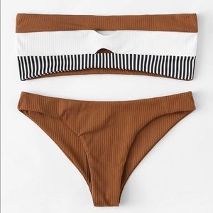 SHEIN color-block Bandeau with ribbed bikini set